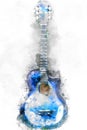 Abstract playing acoustic guitar watercolor painting background. Royalty Free Stock Photo