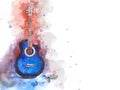 Abstract playing acoustic guitar watercolor painting background.