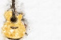 Abstract playing acoustic guitar watercolor painting background.