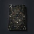 abstract playing cards form electronic circuit connection network pattern on black background
