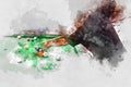 Abstract playing snooker on colorful watercolor.