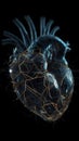 Abstract plexus heart on a black background.