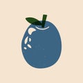 Abstract plum risograph sketch. Modern ripe juicy blue fruit, cartoon natural linocut print effect. Vector illustration