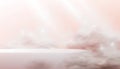 Abstract podium on a pink background. A realistic scene with an empty cosmetics showcase in the clouds in pastel colors