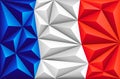 Abstract polygonal background with colorful blue, white and red stripes of the French flag. Polygonal flag of France Royalty Free Stock Photo