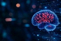 Abstract polygonal brain with glowing connections representing neural networks and technology vibrant visual of cognitive