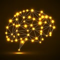 Abstract polygonal brain with glowing dots and lines Royalty Free Stock Photo