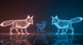 Abstract Polygonal Foxes Neon Wireframe Glow Red Blue on Dark Grid Cyberpunk Background Royalty Free Stock Photo