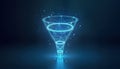 Abstract polygonal funnel represents data filtering process. Modern tech infographic design. Visualizes sales funnel stages.
