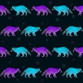 Abstract polygonal geometric triangle bright purple and blue colored raccoon seamless pattern background Royalty Free Stock Photo