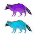 Abstract polygonal geometric triangle bright purple and blue colored raccoon set isolated on white background for use in design Royalty Free Stock Photo