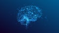 Polygonal human brain illustration on blue background