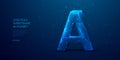 Letter A consists of polygons, lines, and connected glowing dots.