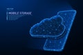 Abstract polygonal light design of cloud storage with smartphone Royalty Free Stock Photo
