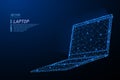 Abstract polygonal light design of laptop with glowing screen Royalty Free Stock Photo