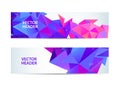 Abstract polygonal, mosaic, geometric, triangular 3d pattern banners collection. Facet web headers, horizontal, crystal