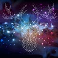 Abstract polygonal tirangle animal deer on open space background. Hipster animal illustration