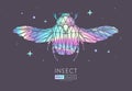 Abstract polygonal triangle Flower chafer beetle. Holographic Bug sign.