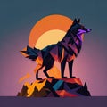 Abstract polygonal wolf on the background of the sun Royalty Free Stock Photo