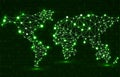 Abstract polygonal world map with glowing dots and lines Royalty Free Stock Photo