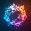 Abstract Polygons Network with Gradient Colors and Glowing Particles on a Dark Background, Representing Data, Technology, and Royalty Free Stock Photo