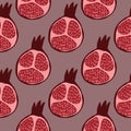 Abstract pomegranate fruit seamless pattern in doodle style. Royalty Free Stock Photo