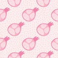 Abstract pomegranate fruit seamless pattern. Geometric pink pomegranates wallpaper in doodle style on dots background Royalty Free Stock Photo