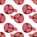 Abstract pomegranate fruit seamless pattern. Geometric red pomegranates wallpaper in doodle style on white background Royalty Free Stock Photo