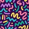 Abstract pop art seamless pattern. Cute background in memphis style. Geometric design of trendy 80s-90s. Royalty Free Stock Photo