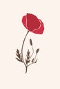 Abstract poppy flower drawn in a minimalist style. Flat geometric shapes in trending design