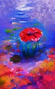 Abstract poppy flowerand water drop paintings in acryl style Royalty Free Stock Photo