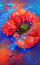 Abstract poppy flowerand water drop paintings in acryl style Royalty Free Stock Photo