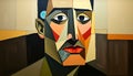 Abstract portrait in a cubist style, fragmented geometric face painting, Stock Photo, Generative AI