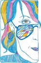 Abstract portrait of a girl with blue glasses, yellow eyes and color hair