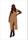 Abstract portrait of plus size black woman in stylish looks. Curvy faceless females standing and poses in dress