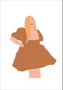 Abstract portrait of plus size woman in stylish looks. Curvy faceless females standing and poses in dress. Minimalist