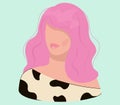 Abstract portrait of a stylish woman. Beautiful successful woman with pink hair looks away Cute girl with soft lips on a Royalty Free Stock Photo