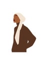 Abstract portrait of woman in turban. Muslim faceless female in hijab. Minimalist vector illustration, isolated on a