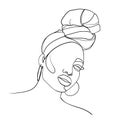 Abstract portrait of young African woman in minimalistic modern style. Line drawing. Royalty Free Stock Photo