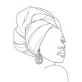 Abstract portrait of young African woman in minimalistic modern style. Line drawing.