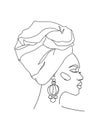 Abstract portrait of young African woman in minimalistic modern style. Line drawing.