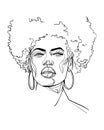 Abstract portrait of young African woman in minimalistic modern style. Line drawing