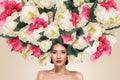 Abstract portrait of young beautiful woman with flowers hairdo Royalty Free Stock Photo