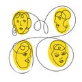 Abstract portraits of people. Modern faces in one solid line, hand drawn. Simple minimalist forms. The concept of complex