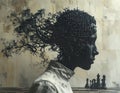 Abstract portrayal of human intellect and natures intertwined complexity on a chessboard Royalty Free Stock Photo