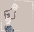 Abstract poster with African woman,minimalistic style.Contemporary collage fashion.Vector illustration.sunshine with decorative b