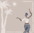 Abstract poster with African woman in turban,minimalistic style.Contemporary collage fashion.Vector illustration.Palm tree.sunshin