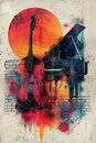 Abstract poster art for a jazz performance with double bass and piano.