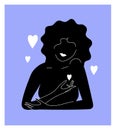 Abstract poster with black woman silhouette holding heart shape in hand Royalty Free Stock Photo