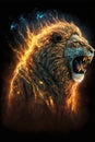 Abstract poster of a dangerous and powerful roaring male lion